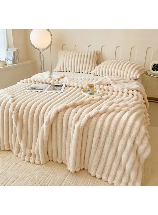 Khaki Striped Thick Drawstring Blanket 180x200cm All Season Sofa Office Camping Gift - Image 2